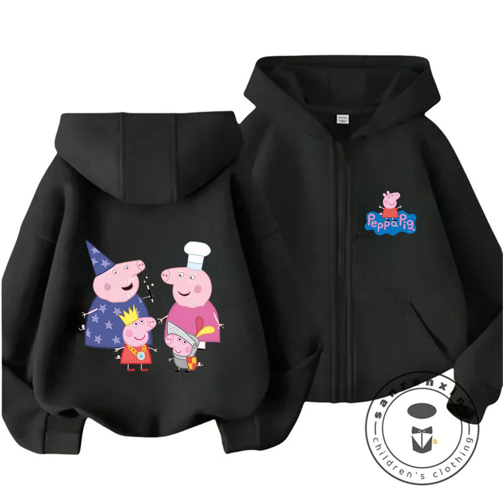 Soft Casual Zipper Hooded Sweatshirt Cute Cartoon Winter Trendy Kids Zipper Hoodie Peppa Pig 3 14 Years