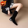 Pointed Toe Middle Heel Women'S Half High Boots Autumn Winter Fleece-Lined Ladies Mid Calf Shoes Fashion  Y2K New Footwear