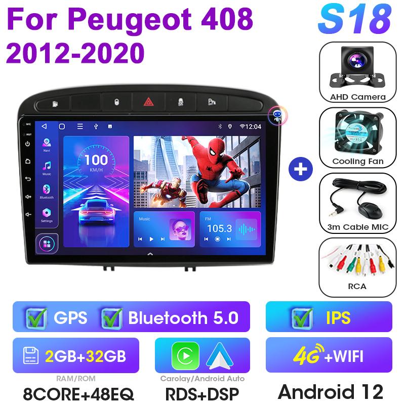 2 Din Android 12 Car Radio For Peugeot 408 1 2012 - 2020 For Peugeot 308 1 T7 2007 - 2015 Multimedia Video Player Carplay Auto
