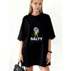 Oversized T-Shirt Black Salty Girl With Umbrella And Text Print Casual Streetwear For Women