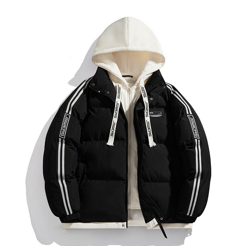 

New solid color hooded cotton jacket can be a couple hooded fake two-piece jacket thickened and warm trendy cotton clothes 3XL чёрный