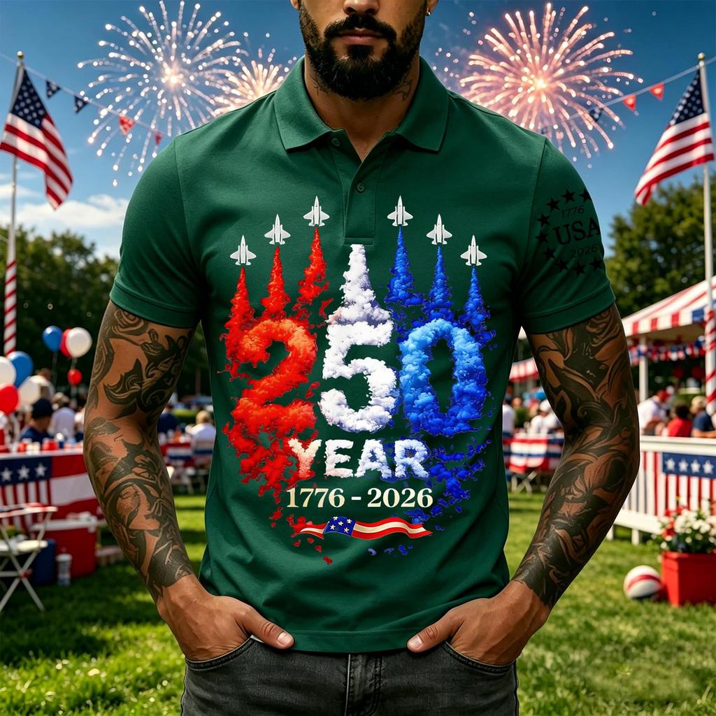 Men's Casual Short Sleeve Polo Shirt with Independent Day Graphic Print Classic Fit Breathable Fabric Comfortable Design