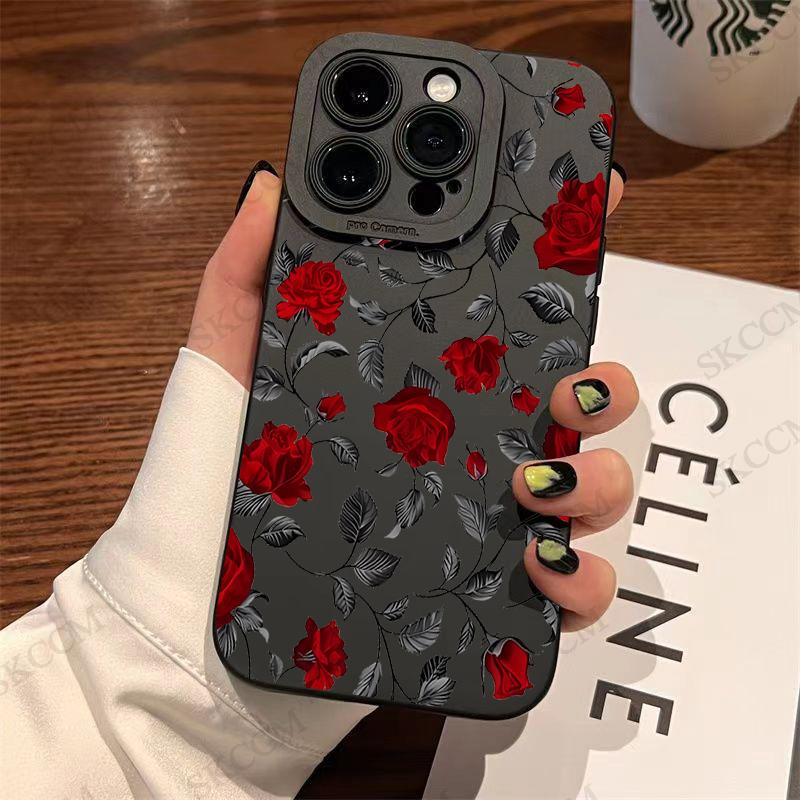 Retro Floral Rose Art Print Phone Case for iPhone 17 16 15 14 13 12 11 Series Pro Max Plus Double Layer Protection