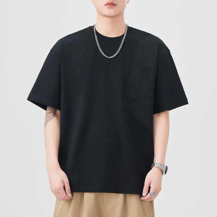 Pocket Short-sleeved T-shirt for Men's Summer New Loose Five-quarter Sleeve Round Neck T-shirt for Men