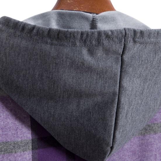 Männer Frühling Herbst Mit Kapuze Kordelzug Hemd Mantel Langarm Plaid Print Einfarbig Patchwork Farbe Einreiher Casual Mantel