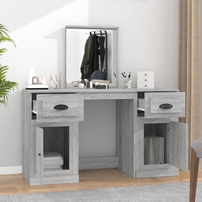 VidaXL Coiffeuse avec Miroir, Table de Maquillage avec Rangement, Coiffeuse de Cosmétique Chambre à Coucher, Moderne, Sonoma 3185341
