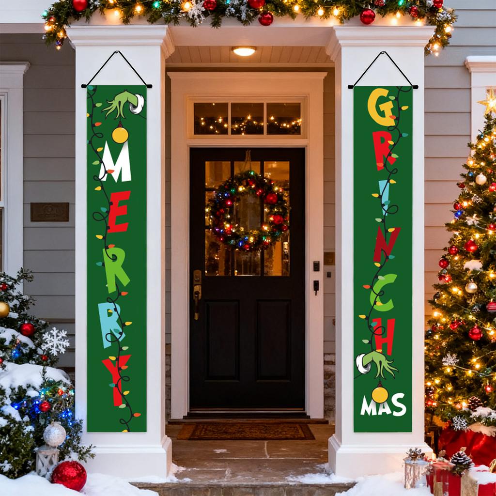 New Arrival! 30*180cm Christmas GreenGhost Couplets - Polyester,Durable& Eye-catching Design for Home & Cafe Decoration.