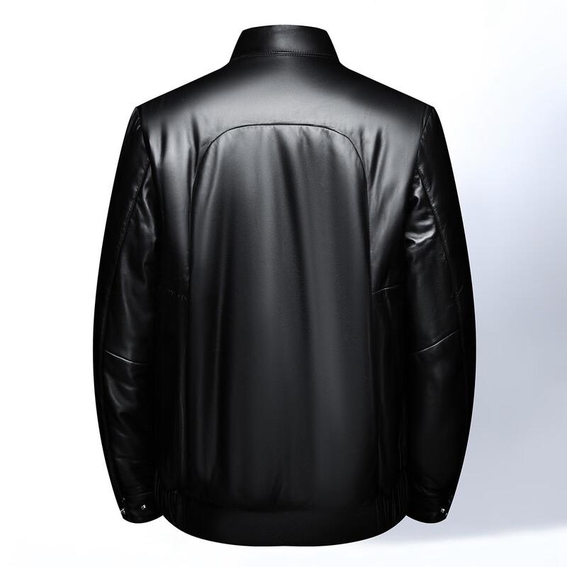 Futing Men's Winter Stand-Collar Sheepskin Goose Down Leather Jacket