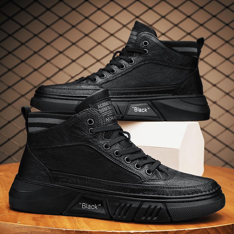 

Осенне-зимние мужские ботинки, высокие кожаные ботинки, мужские ботильоны, модные удобные мотоциклетные ботинки, ботинки на платформе для мужчин 44 чёрный