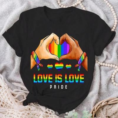 S Fashion Love Is Love Pride Printed Cotton T-Shirt Summer Harajuku Casual Short Sleeve Shirt Plus Size Gothic Top