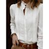 Spring Autumn New Elegant Artistic Style Lace Splicing Stand Up Collar Long Sleeve White Shirt For Women Blusas Femininas