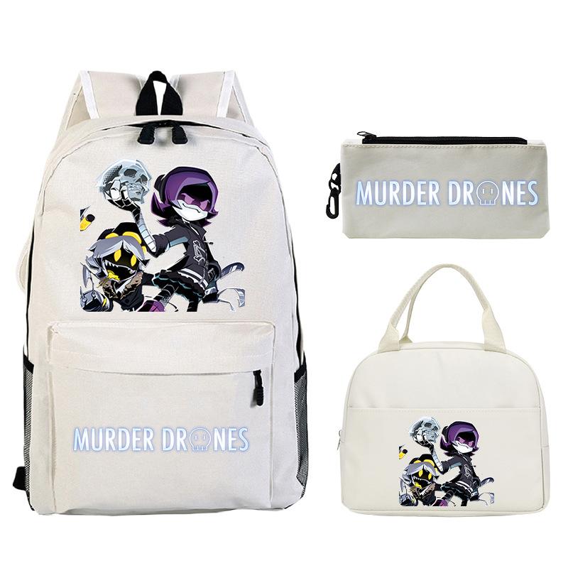 Murder Drones Printed Children's Backpack Pencil Bag Meal Bag Set Large Capacity Student School Bag