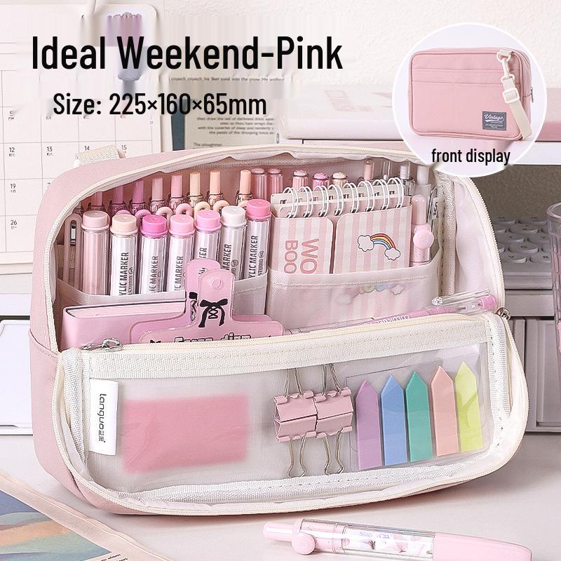 Large Capacity Blue Transparent Ita Pencil Case - Stylish and Functional for Students