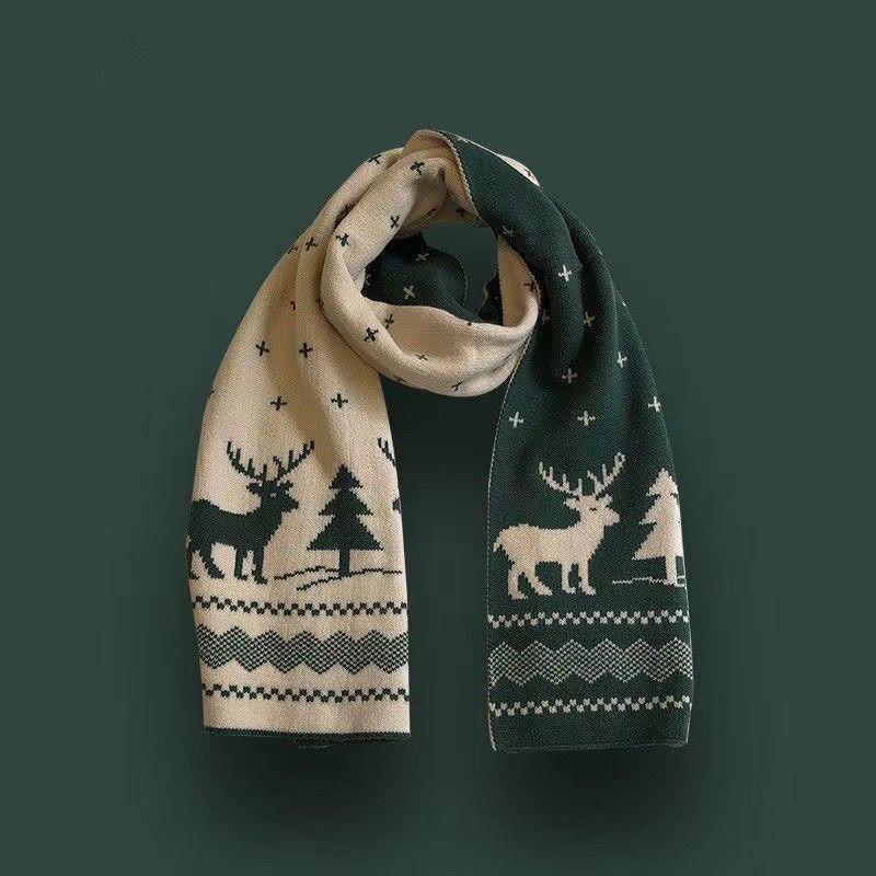 Red Christmas tree knitted scarf female autumn and winter warm versatile student couple Christmas gift green wool scarf