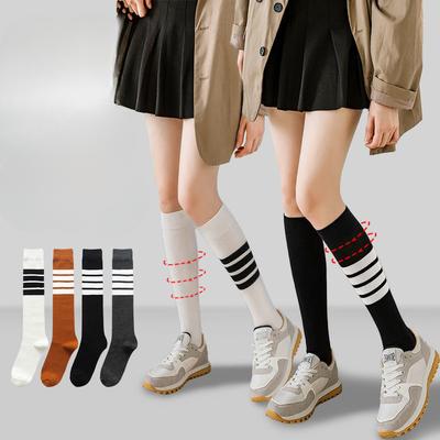 Yoga Calf Socks Sports Running Fitness Socks Asymmetric High Socks Female College Style Four Striped Calf Socks