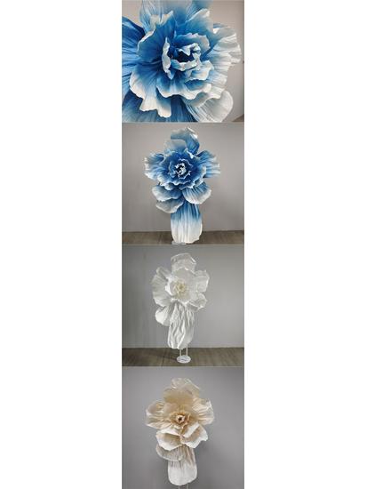 Duża Dekoracja Ślubna z Papierowych Kwiatów - Plisowane Plastikowe Kwiaty na Tło Hotelowe, Gigantyczne Rekwizyty Kwiatowe z Papieru Artystycznego, Produkt Gotowy
