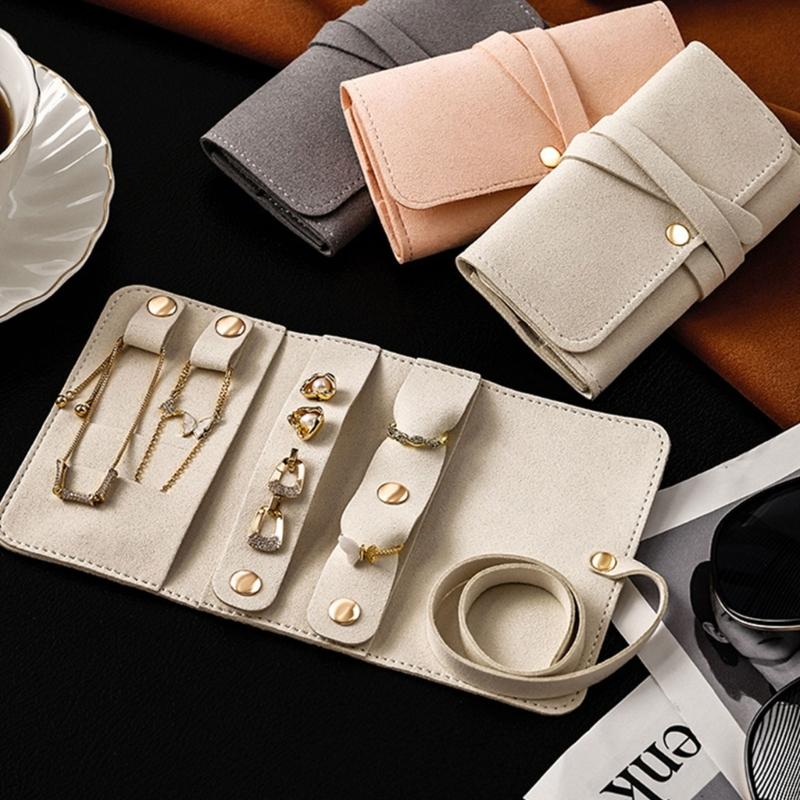 Portable Jewelry Roll Case  Leather Multi Layer   For Necklace Earring Rings Travel Packaging Organizer Earrings Bag