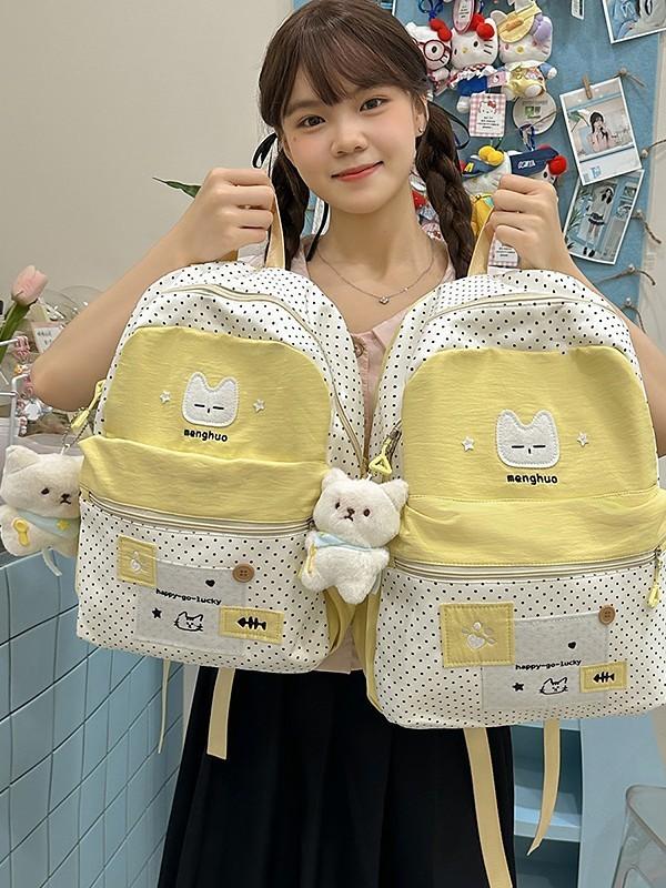 Süßer Katzen-Punkt-Rucksack Für High-School-Mädchen Nylon-Schultasche