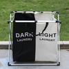 Foldable Aluminum Frame Double Compartment Laundry Basket with Handles 