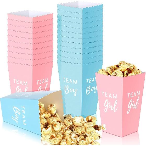 Hotop 50 Pack Gender Reveal Popcorn Paper Boxes Pink and Blue Candy Mini Favor Treat Cups for Girl Boy Baby Shower Gender Reveal Party Decorations
