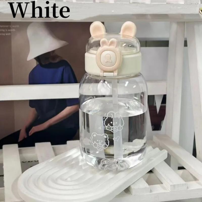 500ml Kawaii Konijn Waterfles Draagbare Leuke Oorvormige Plastic Drinkbeker met Rietje en Deksel voor Buiten Festival Cadeaus