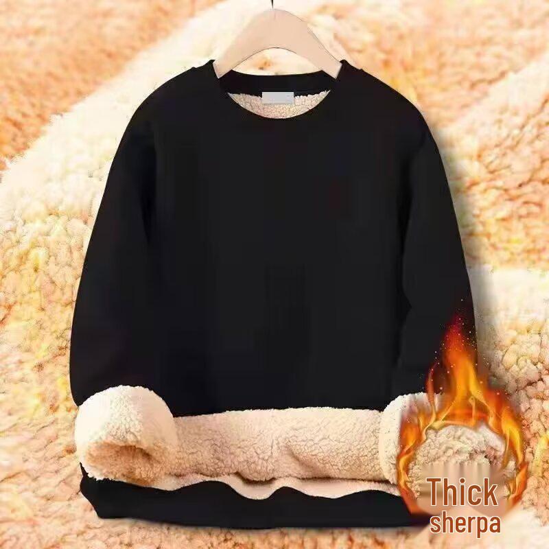 Men s Winter Lambswool Round Neck Hoodie with Velvet Lining 4XL