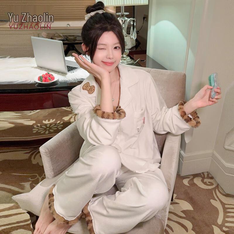 Yuzhaolin Women s French Leopard Print Long-Sleeve Pajama Set XL
