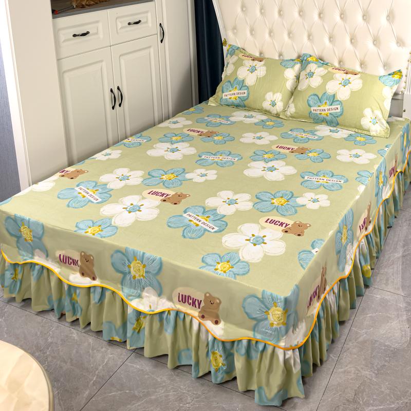 Wave Edged Lace Bed Skirt Soft and Comfortable Printed Bed Sheets Plant Pattern Anti Slip and Dustproof Bed Cover Bedding