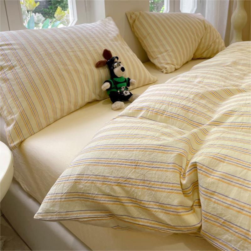 

Non-Printed Style All-Cotton Fabric Stripes Gingham Quilt Cover Four-Piece Set Nantong Home Textile Pure Cotton Student Sheets Three-Piece Set a Single quilt cover [1.5*2.0m]] Camille