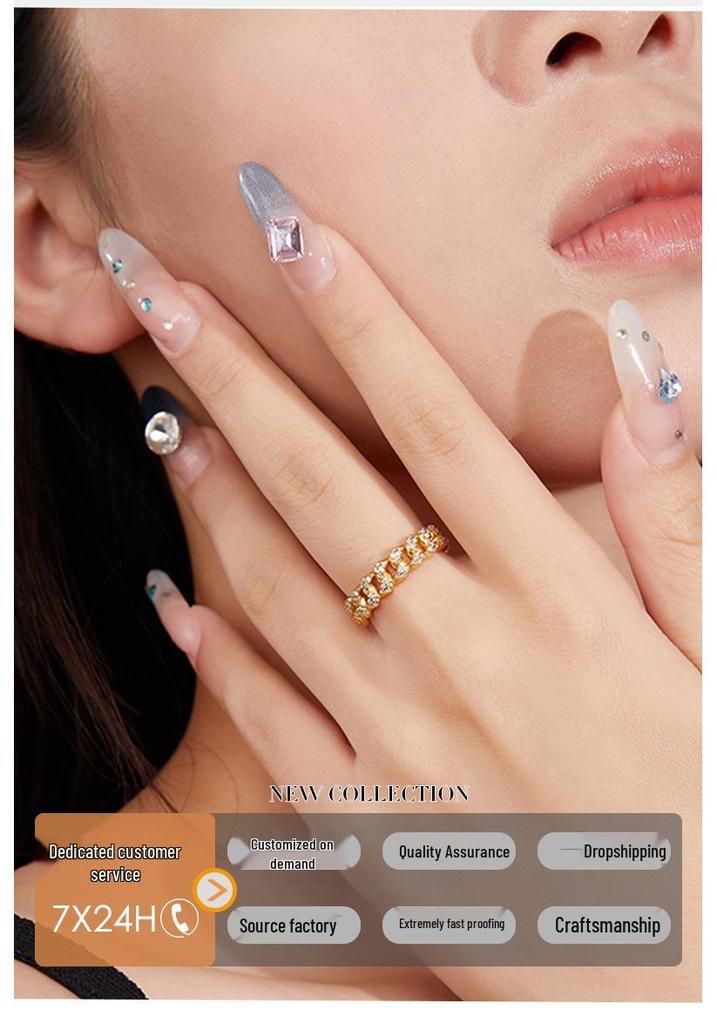Men's Trendy Cuban Chain Zirconia Ring - Hip Hop Style, Super Cool Finger Jewelry for Couples.