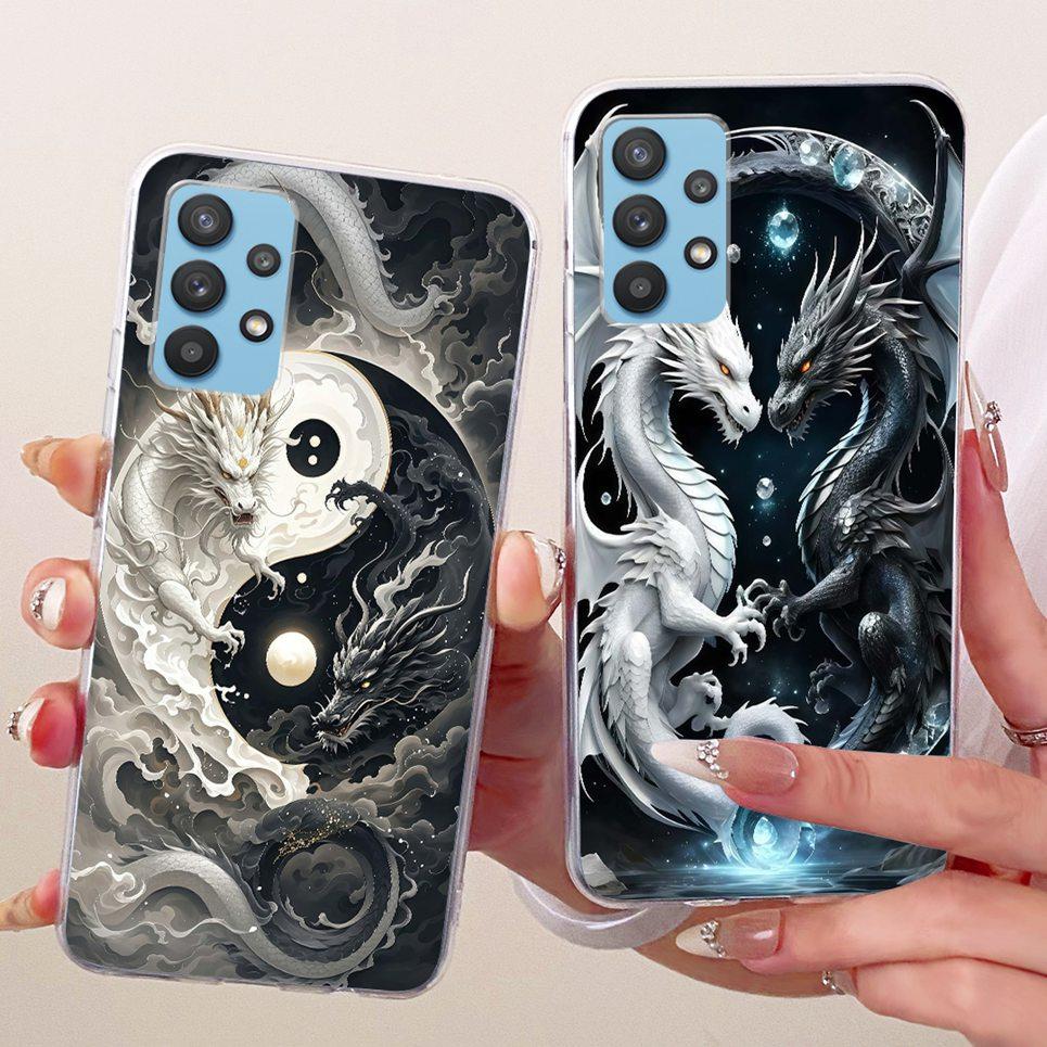 Cartoon Katze Drache Tiere Malerei Hülle für Samsung Galaxy A32 A33 5G 4G Rückseite Transparent Weiches TPU Silikon Handyhülle