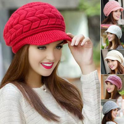 Frauen Winter Hut Dicken Plüsch Gestrickte Kurze Krempe Wärme Retention Winddicht Kopfbedeckungen Einfarbig