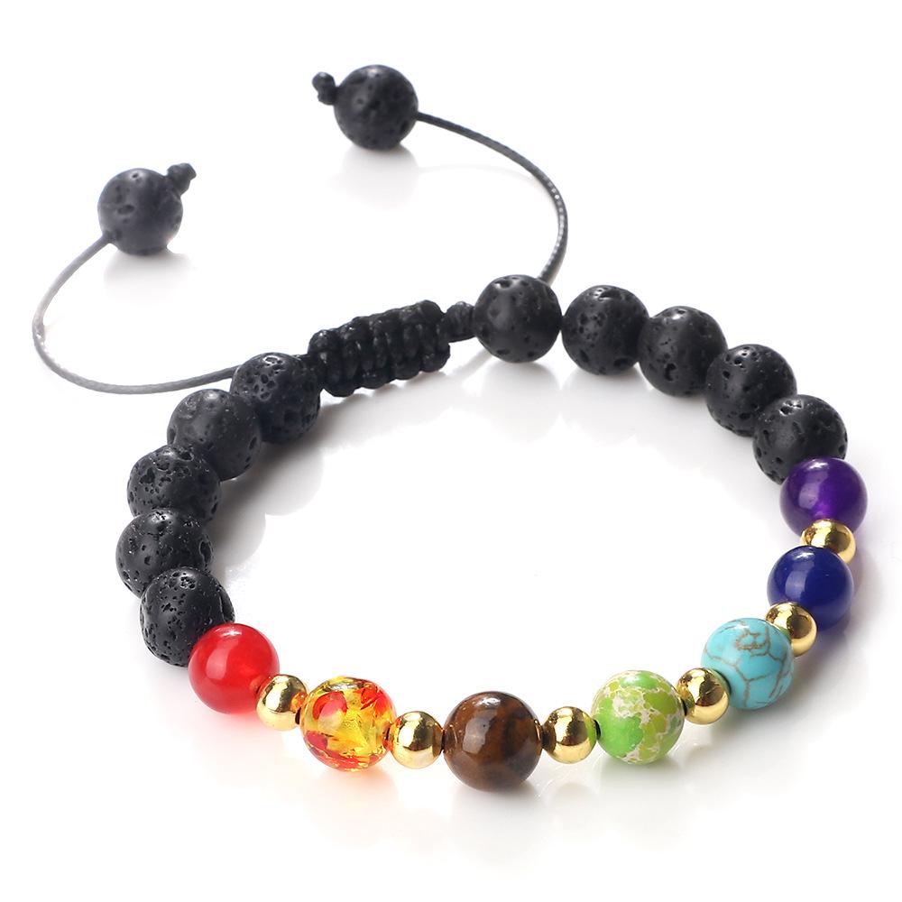 Adjustable Multicolor Beaded Bracelet with Volcanic Stone and Copper Alloy Beads
