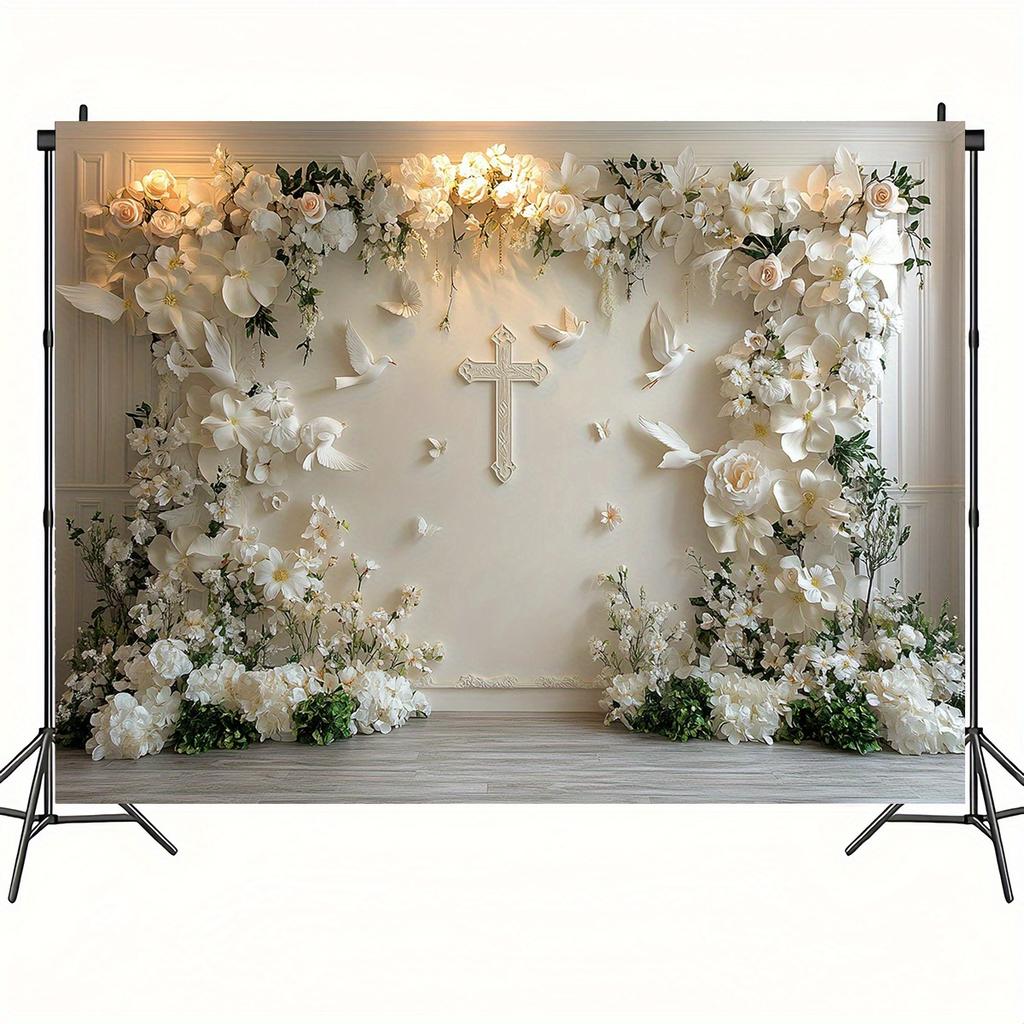 Ein Kreuz mit Blumen und ein weißer Stoff mit Blumenmuster, kein Strom erforderlich, geeignet für Hochzeiten