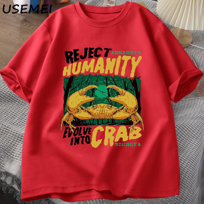 Reject HuUnisexity Crab T Shirt Horror Crab Tshirt Unisex Women Japanese Style Graphic Tees Clothes Short Sleeve Round Tee Harajuku XL