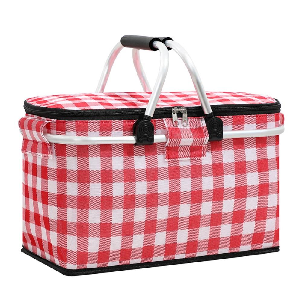 

Aluminum Zinc Zinc Alloy Handle Travel Thermal Bag Large-capacity Camping Insulated Bags Camping Red Plaid