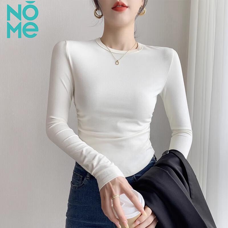 NOME Women s Ruched Long Sleeve Round Neck Top L