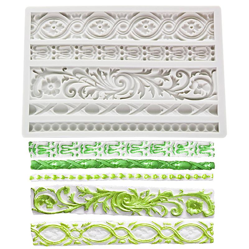 1 moule à fondant baroque en silicone avec bordure en dentelle et spirales, pour décoration de gâteaux, bonbons, pâte à sucre