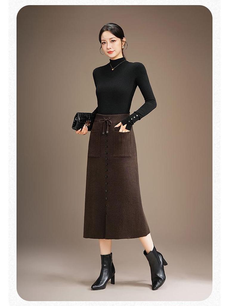Women's Slimming Wool Knit Midi Skirt: A-Line, Hip-Hugging Winter Fashion 2025