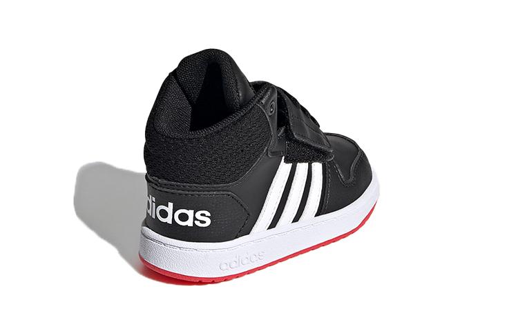adidas Neo Hoops 2.0 Mid Leather Breathable Mid Top Vintage Basketball Shoes Black White Red Infant And Toddler FY9291