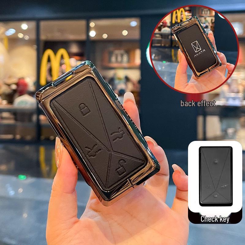 Premium Leather Key Case with Metal Buckle for Avatr 11 Car Key