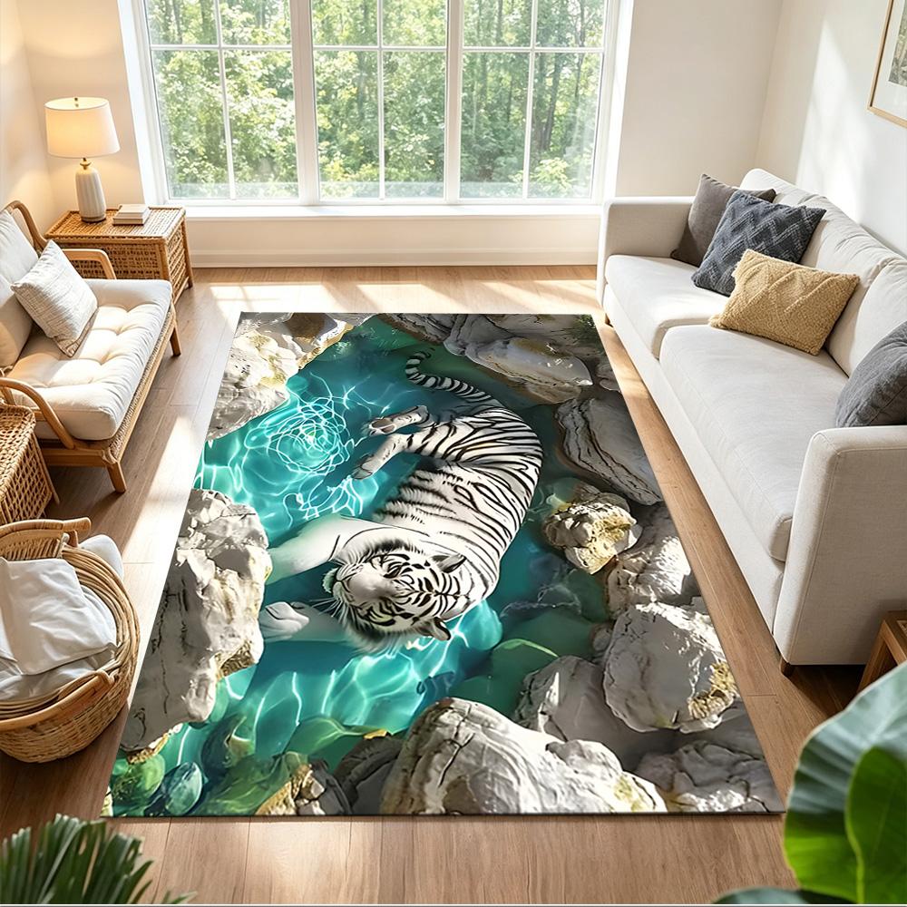 Tiger In Waterfall Realm Non-Slip Home Carpet Design for Office Decor Living Room Gift