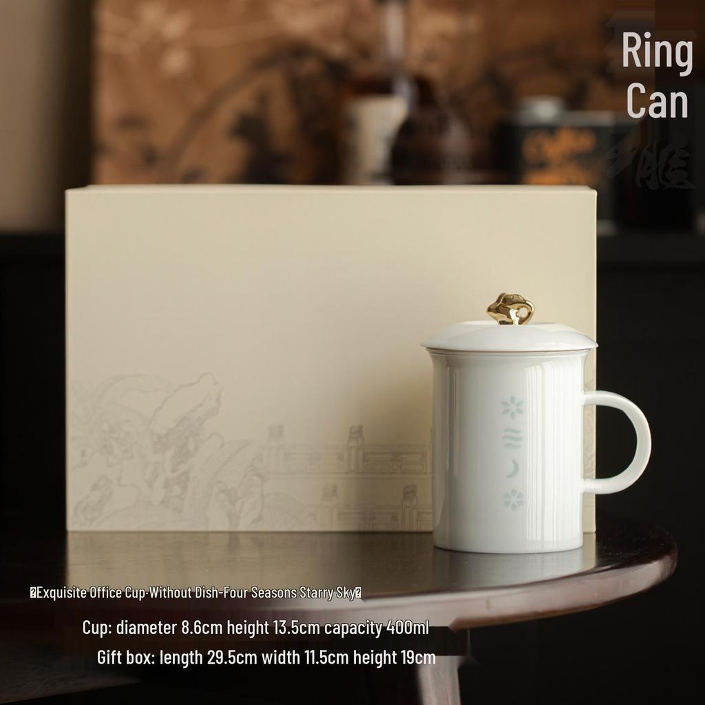 Exquisite Mutton Fat Jade Office Tea Cup Set with Lid & Filter