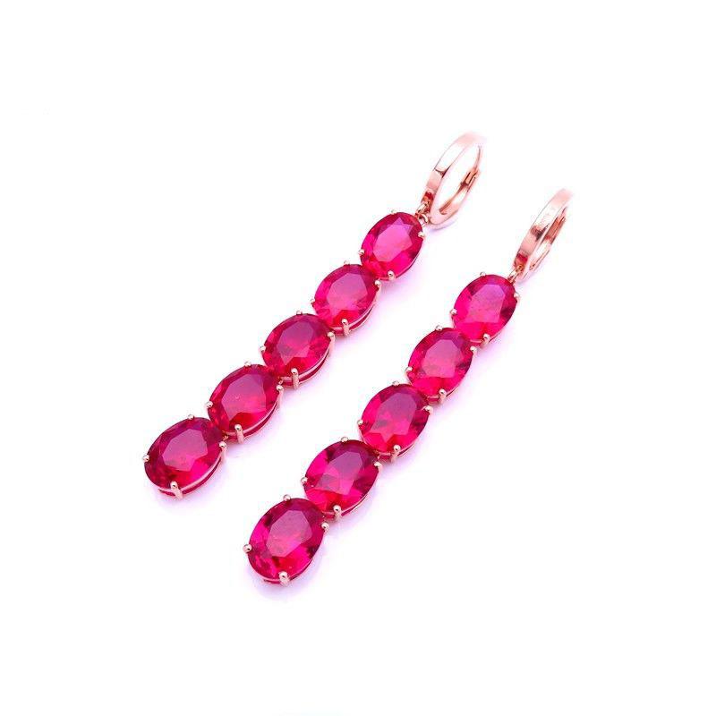 Фиолетовые Золотые Серьги с Красным Камнем и Бахромой на Яйцевидной Поверхности, Покрытые Розовым Золотом, Модные и Изысканные Серьги с Темпераментом