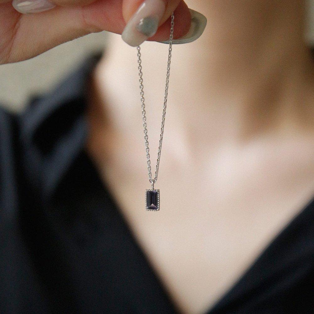 J.Lauren Iolite Birthstone Rectangular Silver Gemstone Necklace N01107