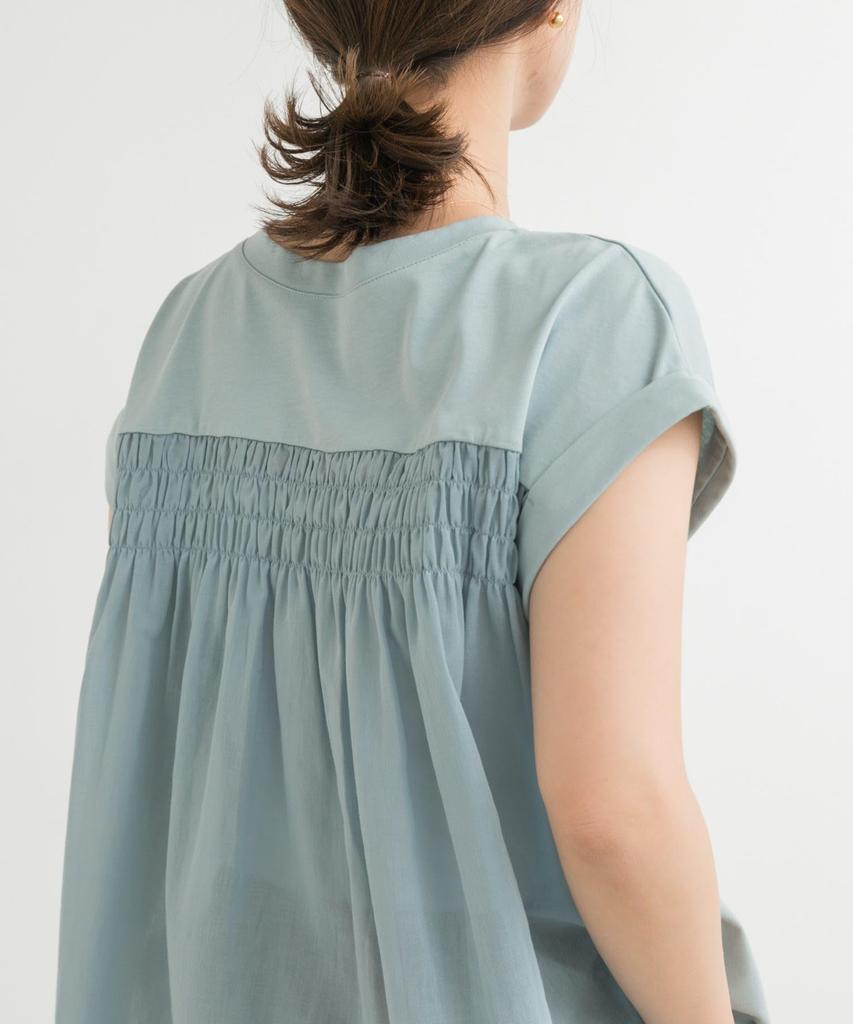 URBAN RESEARCH DOORS Shirred Fabric Docking Size M Women's T-Shirt, DRA5-21W104, Blue,