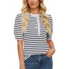 Women Casual Loose Striped Ruffled Collar Short Sleeve T Shirt Top