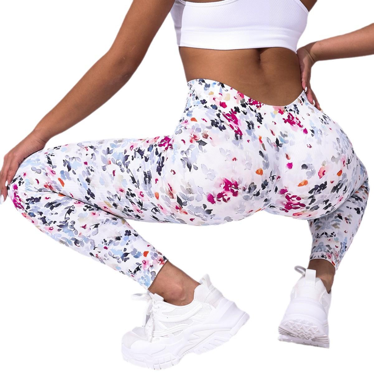 

Цветочные леггинсы для йоги с высокой талией - Персиковый лифтинг, Сексуальные, Облегающие, Длинные фитнес-брюки L разноцветный