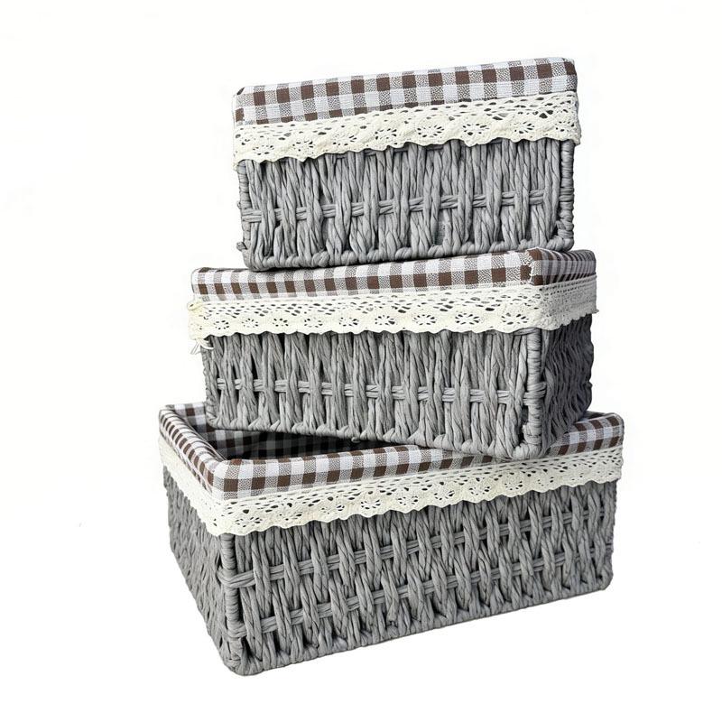 Woven Rattan Storage Basket with Lid - Snack, Sundries & Key Organizer