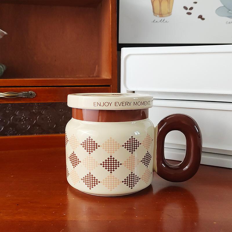 Retro ceramic mug, coffee mug, home high-end sense, office drinking cup, children s birthday gift, large capacity 450ml